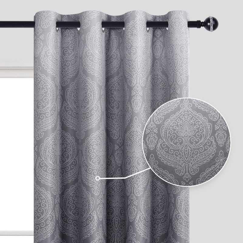 DWCN Grey Blackout Curtains - Ombre Damask Thermal Insulated Light Blocking Grommet Curtains for Bedroom and Living Room, Set of 2 Gradient Medallion Curtain Panels, 52 x 54 Inch Length - Image 2
